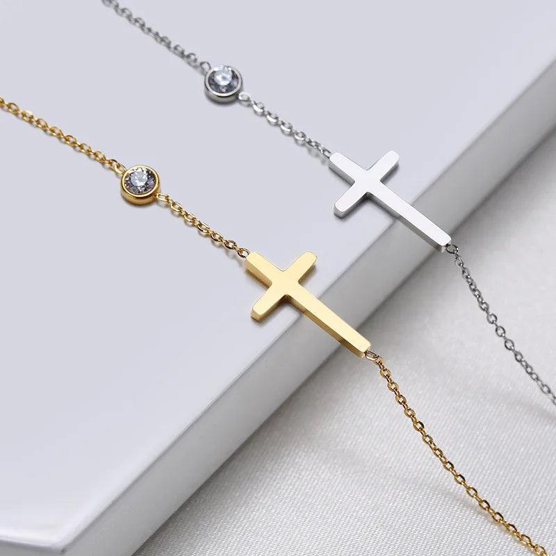 Pulseira Cruz Com Zircônia Brilhante